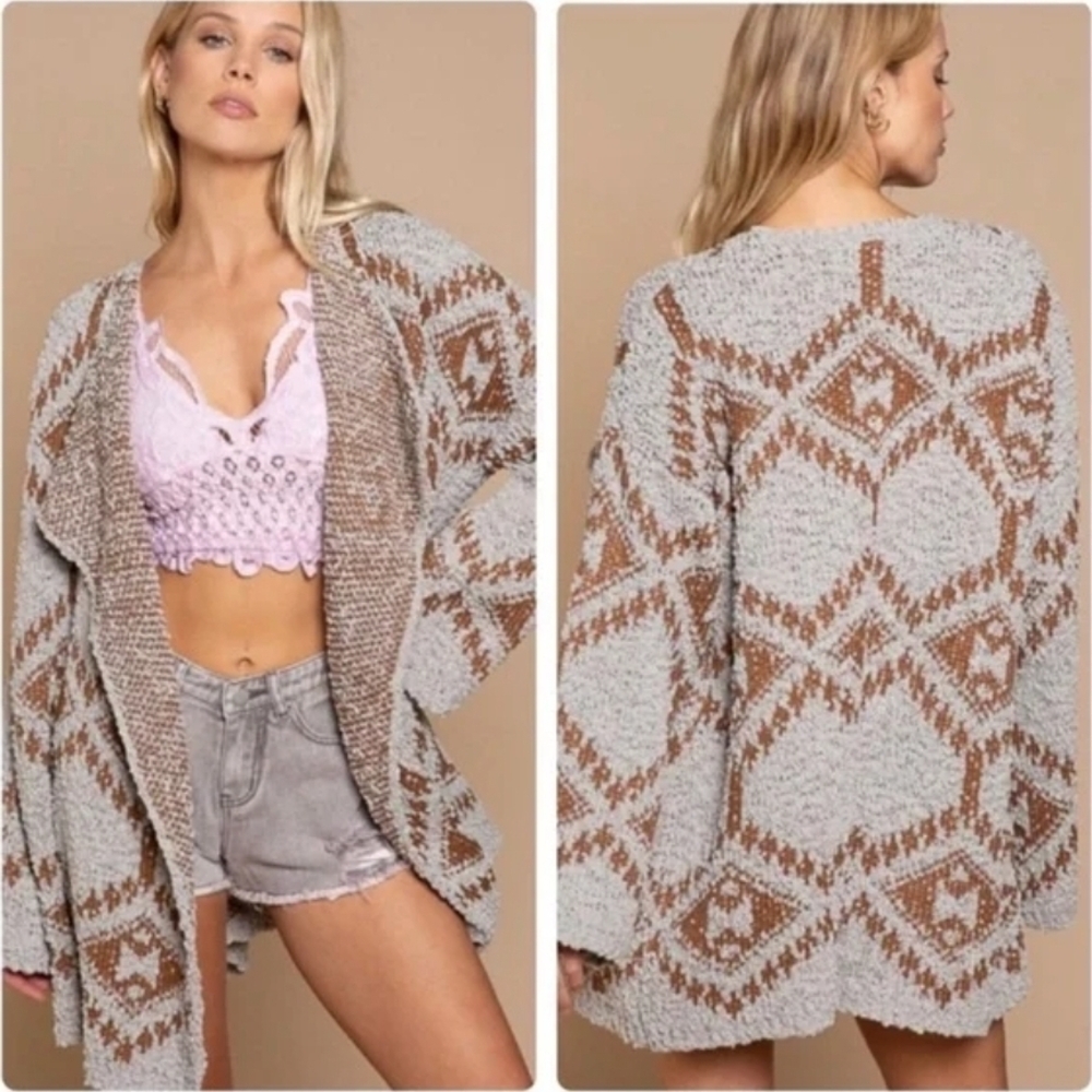 POL Anthropologie Oversized Waterfall Aztec Chunky Cozy Cardigan Women's Medium